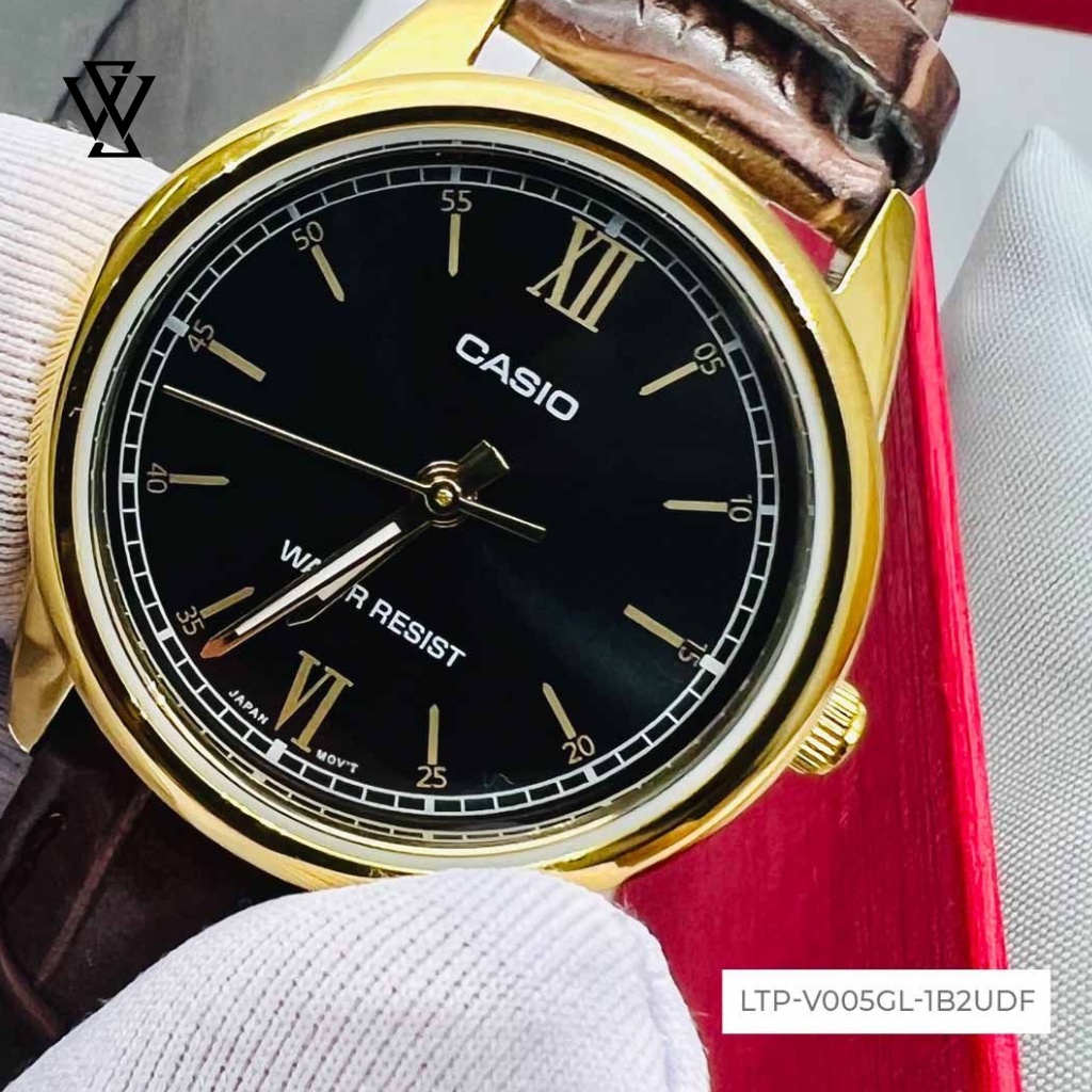 Đồng Hồ Quartz Nữ Casio WATCHSTORE LTP-V005GL-1B2UDF Thiết Kế Mặt Kính Khoáng 28mm, Dây Da Cổ Điển