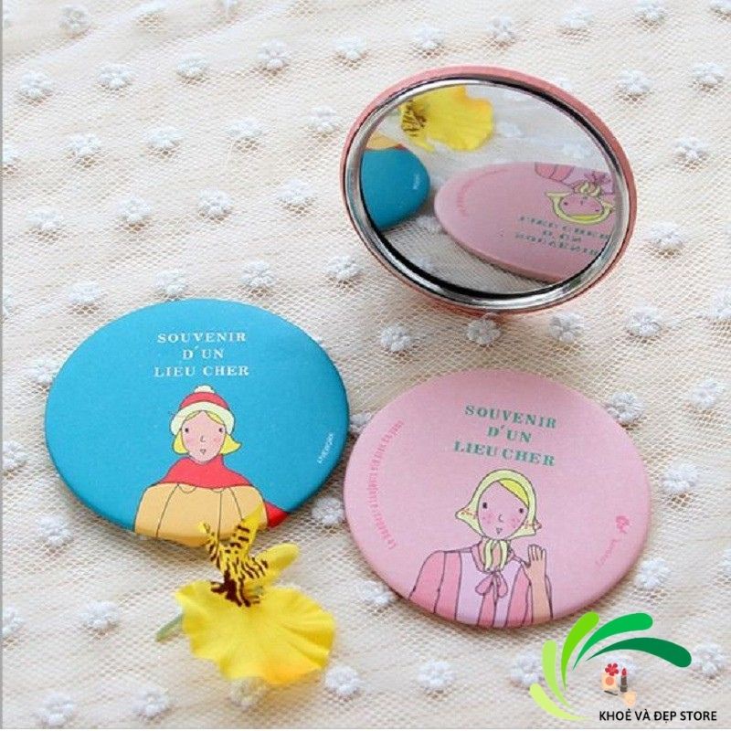 Gương Trang Điểm Mini Siêu Cute Nhỏ Gọn Cầm Tay Bỏ Túi Hàn Quốc Tiện Lợi Viền kim Loại Giá Siêu Hot Chỉ 3K