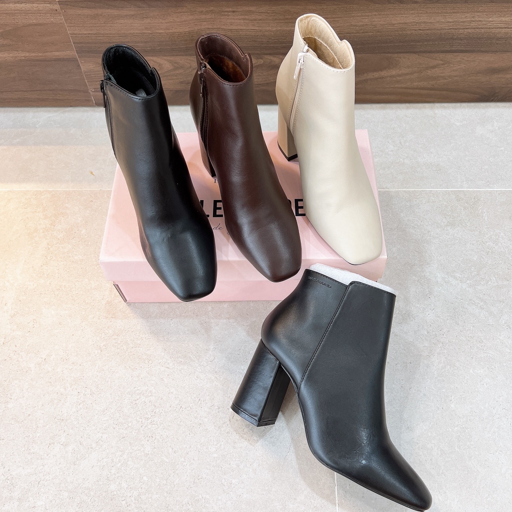 Giầy Bốt Nữ Da Thật Gót Trụ Cao 7cm Mũi Vuông VNXK