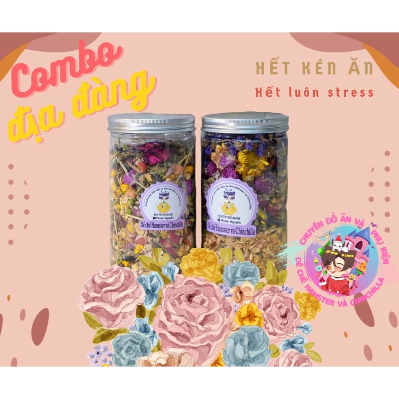 Combo Địa Đàng đồ ăn trộn thượng hạng và hoa khô giảm stress cho hamster