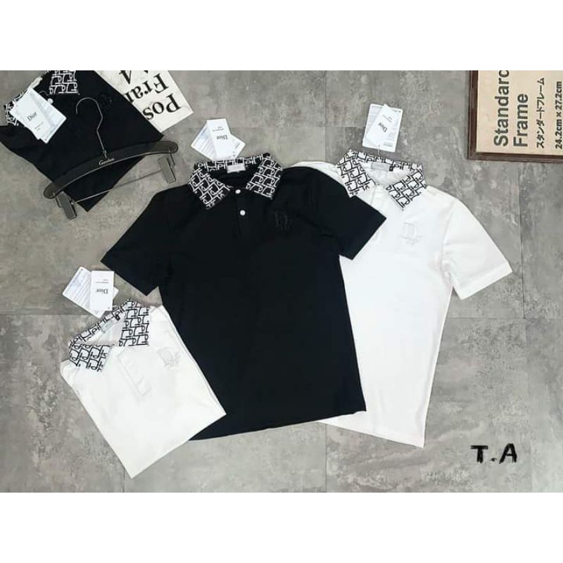 Polo Dior pha cổ chữ thêu đơn giản