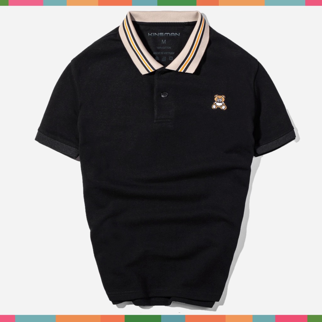 Áo thun nam Polo Basic cộc tay cổ trụ bẻ thêu gấu, vải Cotton cá sấu VNXK form chuẩn phong cách trẻ trung lịch lãm A9