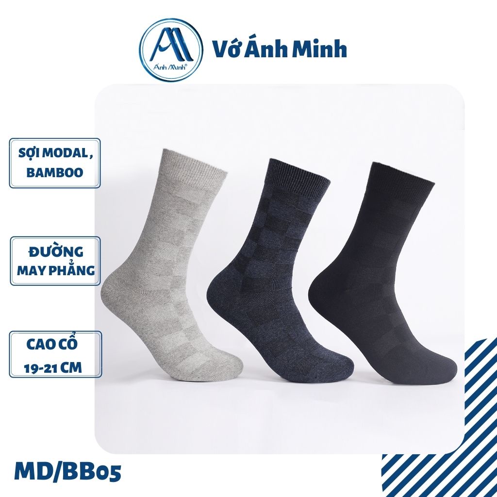 Vớ nam cổ cao sợi Bamboo/Modal Ánh Minh AMISOCKS cao cấp, dày, mịn màng, hút ẩm, Tất nam Công sở MD/BB05 - Ô vuông