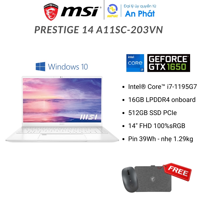 [Mã ELBAU7 giảm 7%] Laptop MSI Prestige 14 A11SC-203VN (Core™ i7-1195G7) - Màu Trắng.