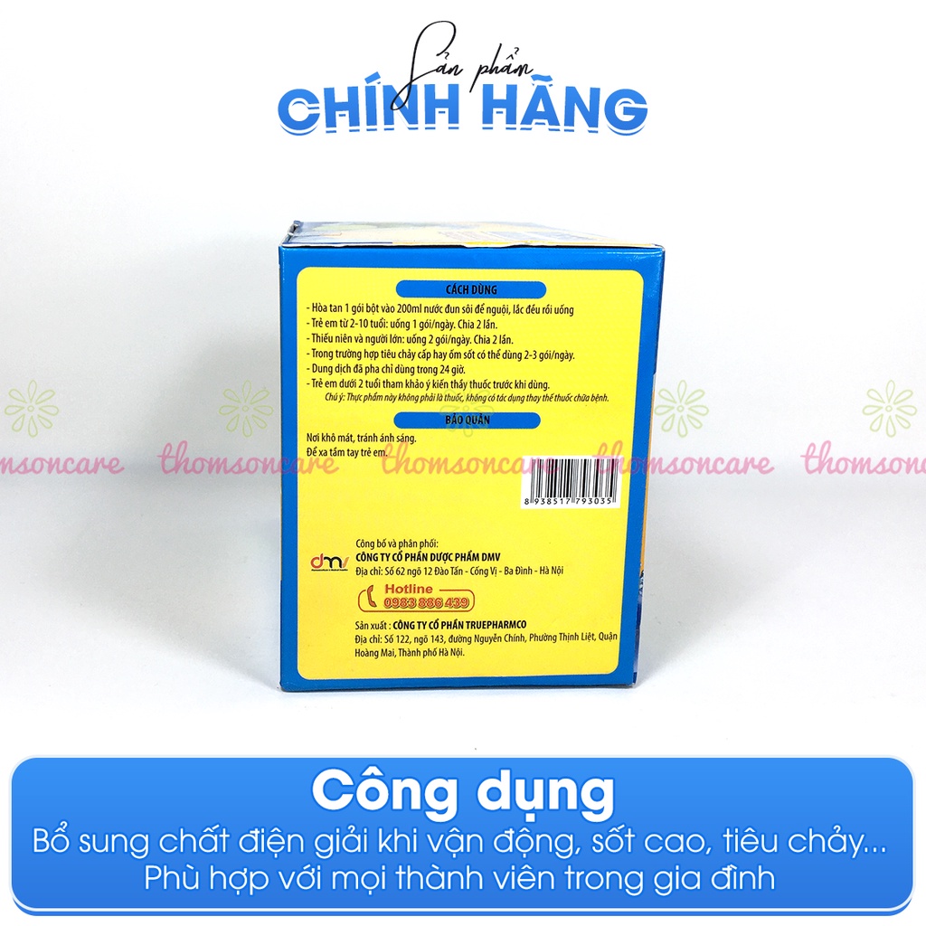 Bột điện giải Oresol bù nước khi ốm sốt, chơi thể thao - Oresol DMV Hộp 20 gói hương chanh giải khát