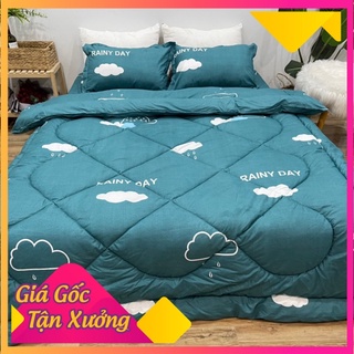 Bộ chăn phao 5 món cotton poly chăn bông dày , ga , 2 vỏ gối , ôm