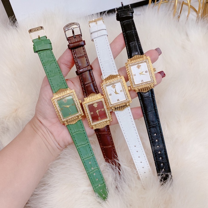 đồng hồ thời trang nữ đẹp VERSACE đeo tay  dây da cao cấp chống nước chống xước mặt tròn mạ vàng trẻ trung sành điệu | BigBuy360 - bigbuy360.vn