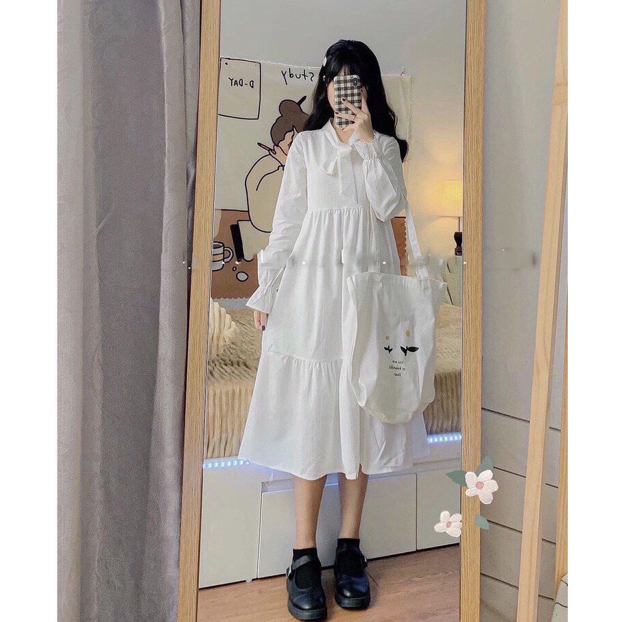 Đầm nữ  🦋 thắt nơ ngực váy trắng và đen đầm dự tiệc đi chơi du lịch váy dài mix kèm áo len gile áo khoác hay cadigant | BigBuy360 - bigbuy360.vn