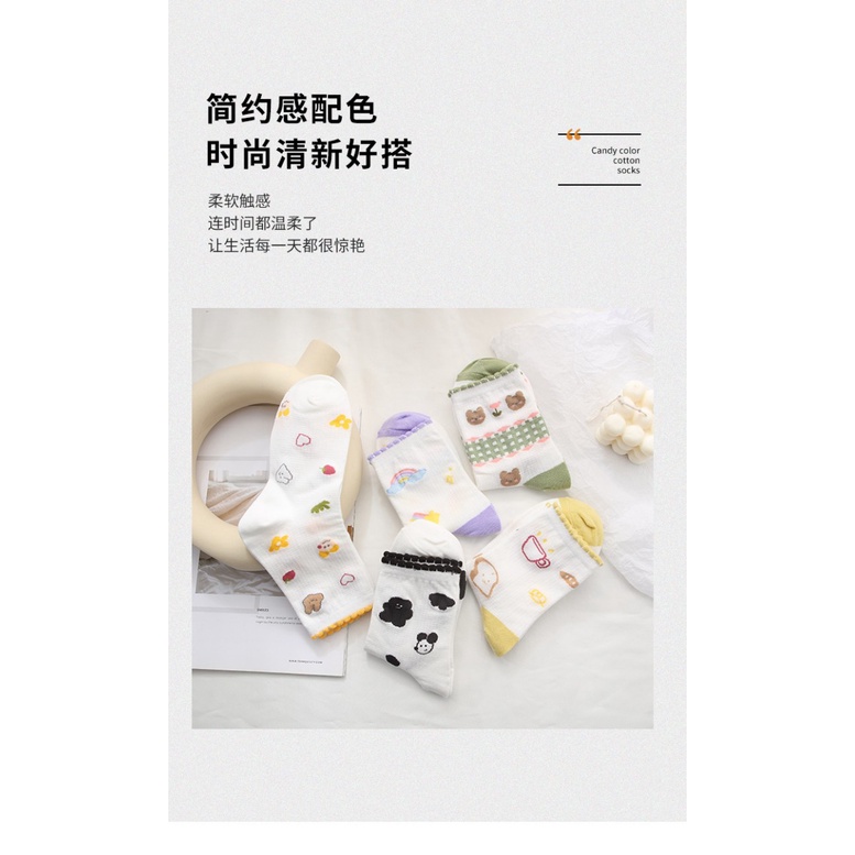 Vớ tất cổ cao dạng thông hơi  viền màu gấu đen, bánh mì