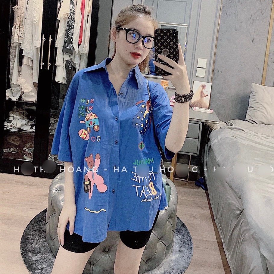 Set Bộ Đồ Nữ Áo Sơ Mi Hoạ Tiết + Quần Legging Ngố