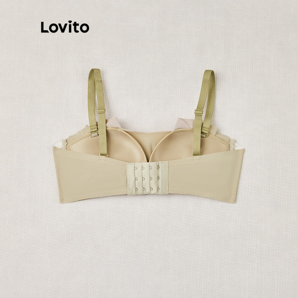 Áo lót Lovito nâng ngực không gọng phối nơ có miếng đệm không thể tháo rời L233L085 (màu đen / xanh lá / trắng)