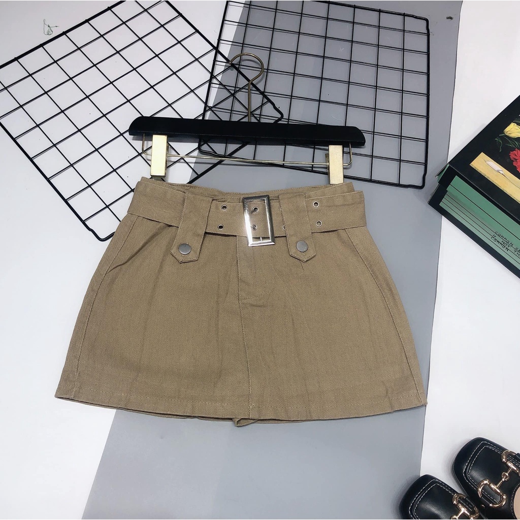 Chân váy jeans thô kaki ngắn kèm đai 757 hàng có sẵn