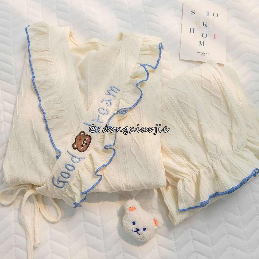 Spring and autumn ins style new Japanese pajamas girls sweet girls casual bear loose student home suit