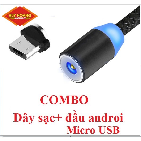 Cáp sạc từ hút nam châm đầu Iphone- micro USB - Type C xoay 360 độ dây dù,có LED có bán lẻ từng chi tiết