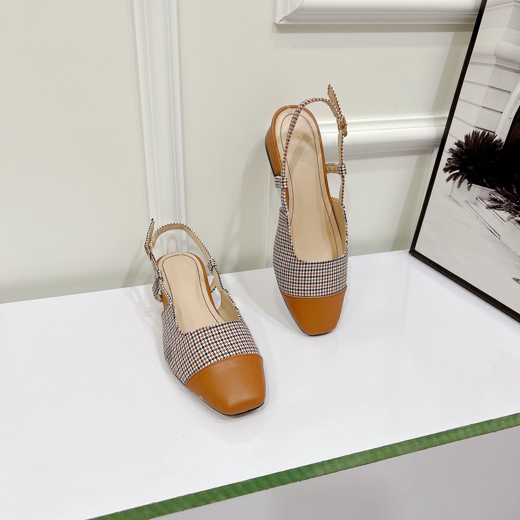 Sandal nữ gót thấp 3p bít mũi phối gót vuông cao cấp chất da căng mịn hàng chuẩn VNXK cực xinh - Chị Chảnh Store