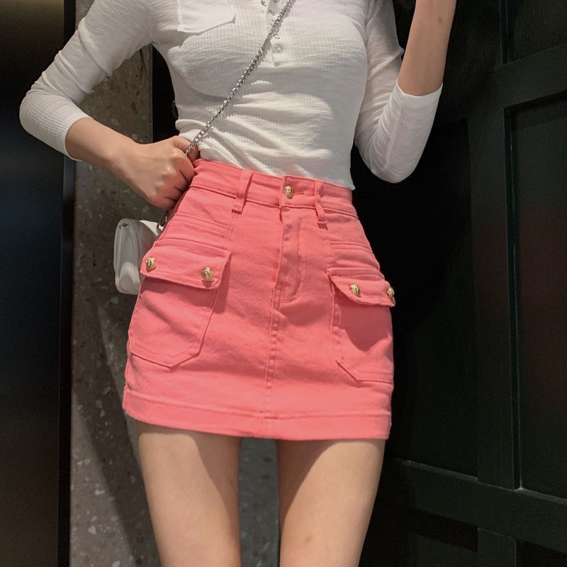 jiashucheng Chân Váy Denim Dáng Chữ a Lưng Cao Thời Trang Mùa Hè Cho Nữ