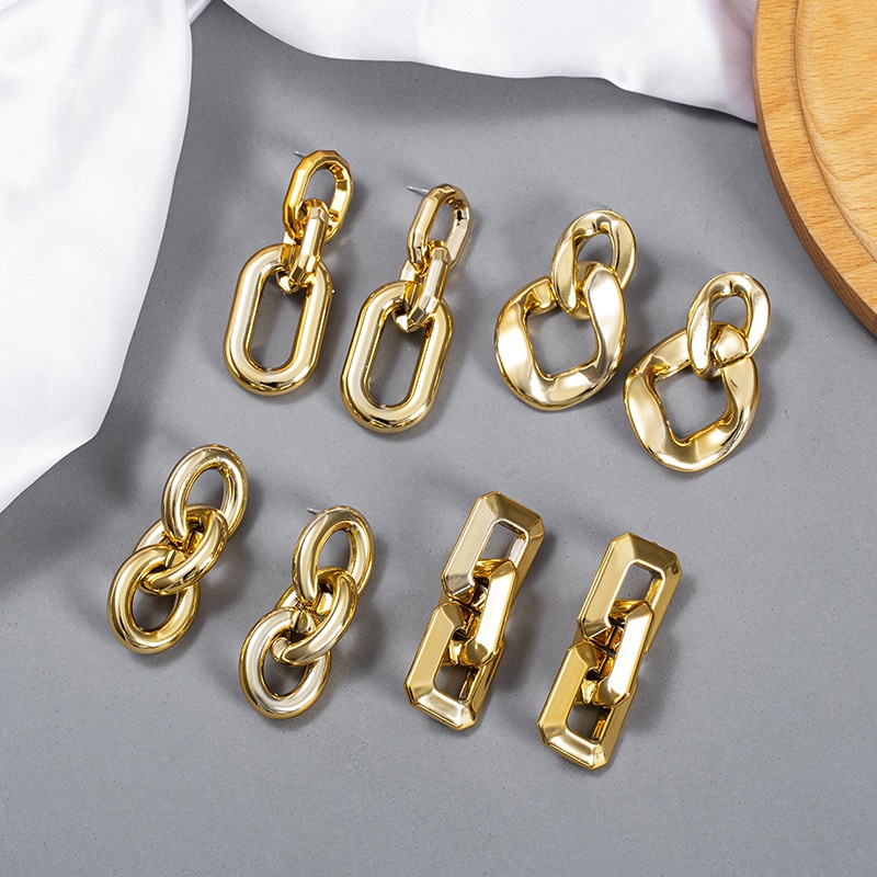 1 Đôi Bông Tai Dây Xích Kim Loại acrylic Màu Vàng Thời Trang Xu Hướng Phong Cách Âu Mỹ