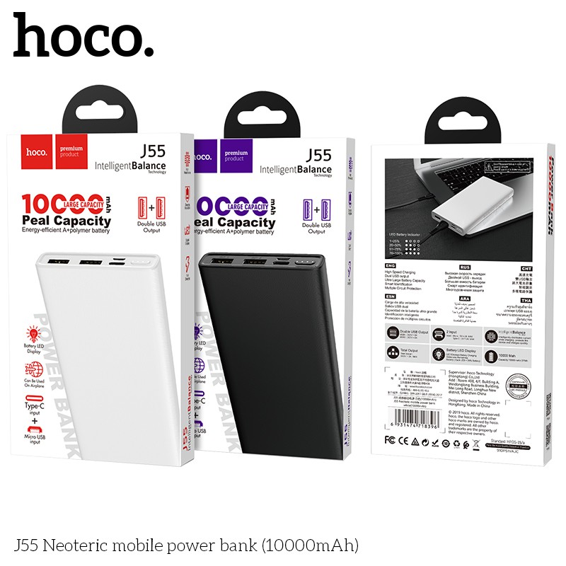 Sạc Dự Phòng HOCO J55 2 Cổng USB Hiển Thị LED Tiện Dụng Dung Lượng 10000mAh