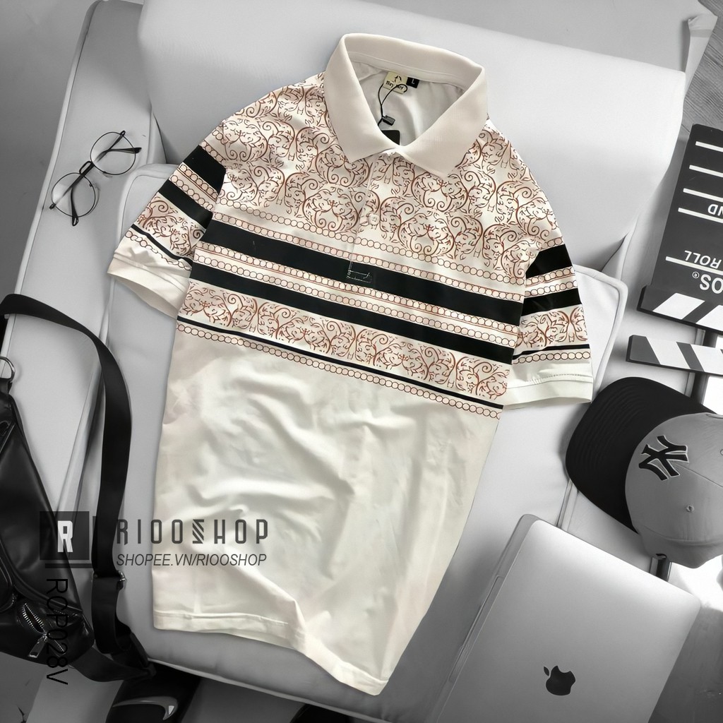 Áo thun nam trung niên có cổ đẹp họa tiết sang trọng Heyboy RCP028V - áo thun nam form rộng Riooshop | BigBuy360 - bigbuy360.vn