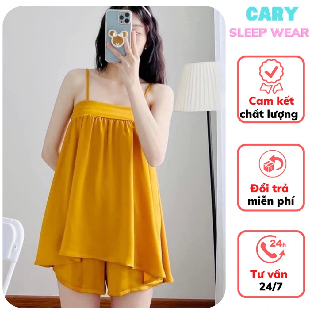 Set đồ ngủ hai dây họa tiết sexy, bộ ngủ 2 dây mặc nhà thoải mái mát mẻ CARY