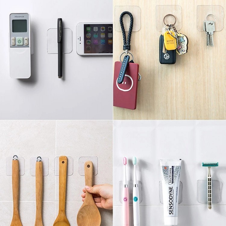 [Bán Chạy] Móc Dán Tường Hai Mặt Trong Suốt Mạnh Mẽ Không Đục Lỗ Chống Nước Không Đâm Thủng Cho Nhà Tắm / Nhà Bếp