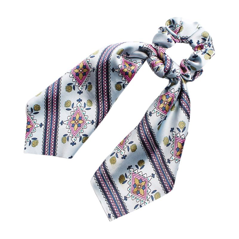 Dây Cột Tóc Giả Lụa Họa Tiết Hình Học Phong Cách Vintage Châu Âu