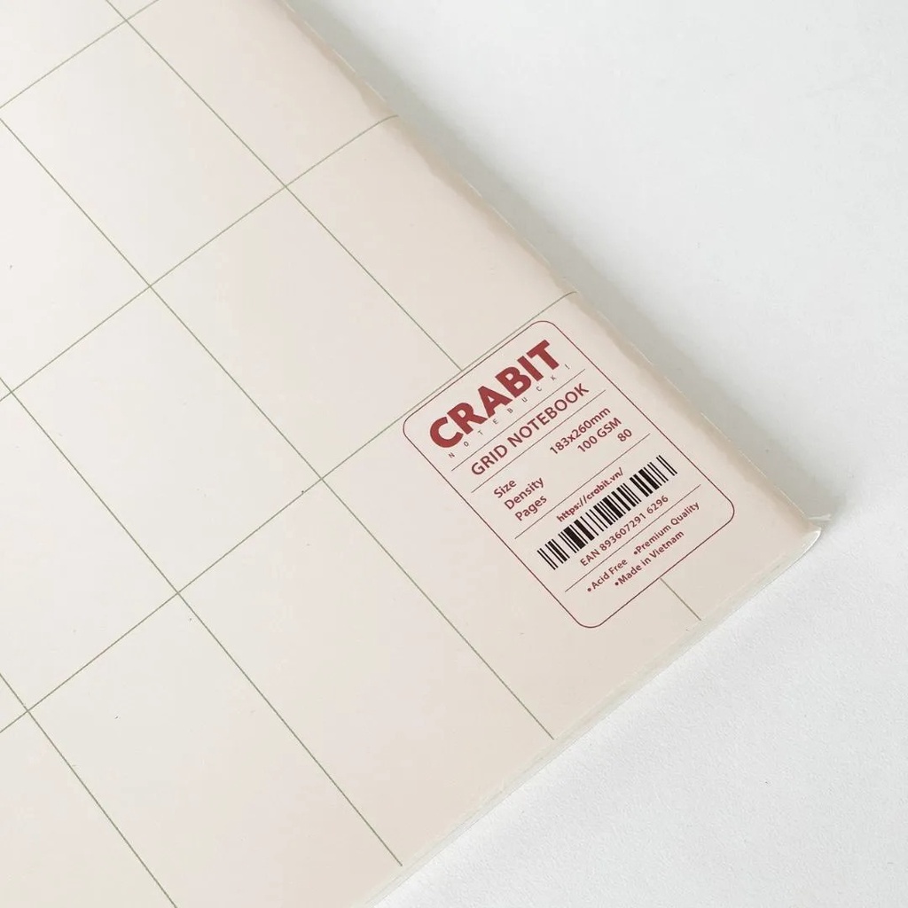 Vở may gáy 100gsm CRABIT Grid Ô vuông - Tập học sinh, sinh viên B5 80 trang giá rẻ