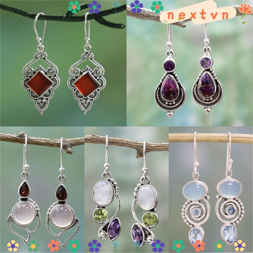 Đôi Khuyên Tai Dài Đính Đá Phong Cách Vintage Thời Trang Cho Nữ