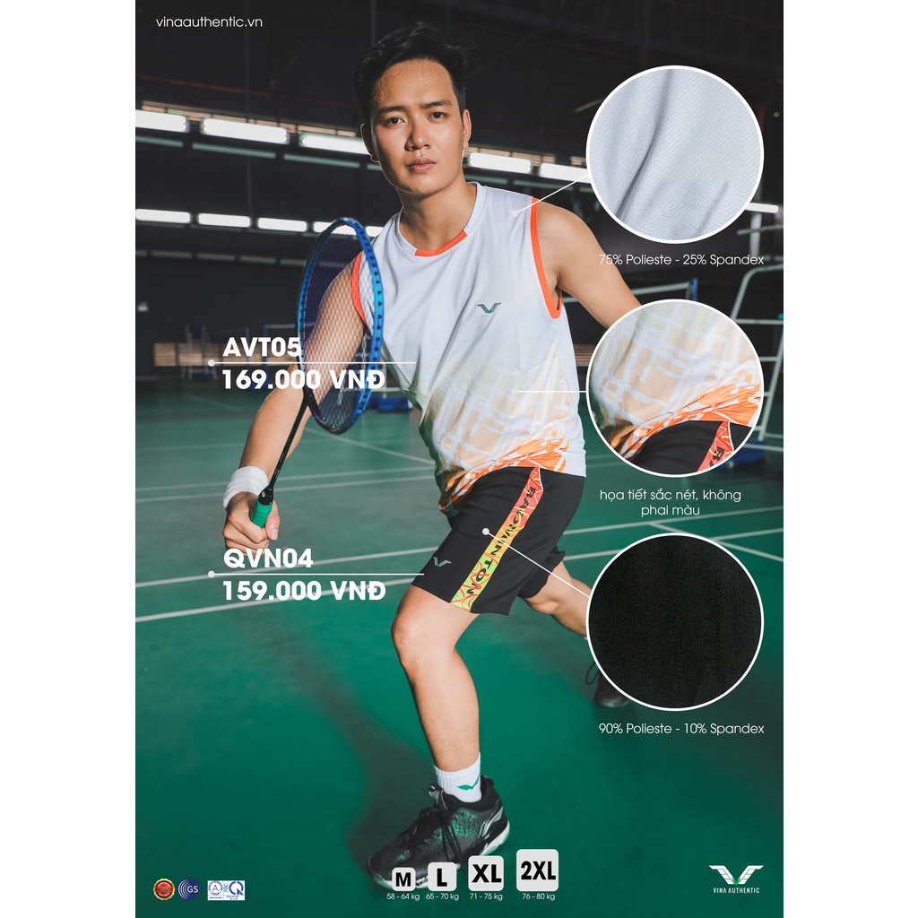 Set bộ thể thao nam cao cấp Vina Authentic, cầu lông, tennis, thể thao newT05