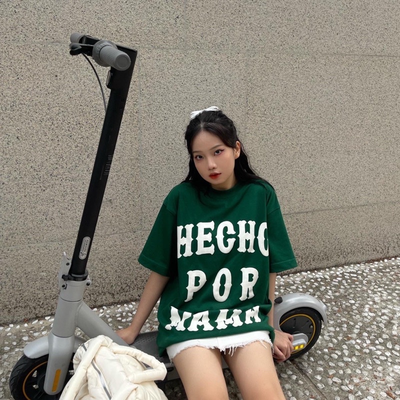 Áo thun xanh lá HECHO POR MAMA chất cotton thoáng mát, Áo phông unisex nam nữ