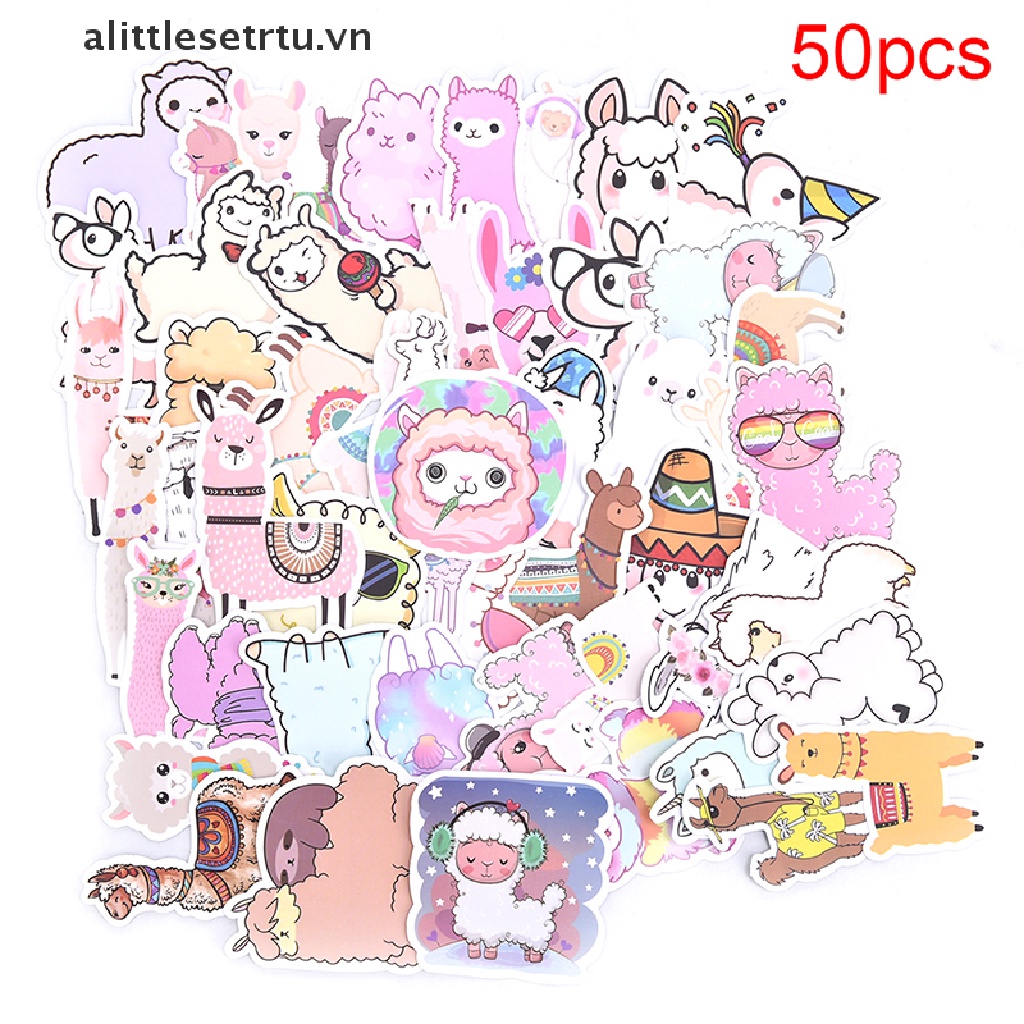 Set 50 Miếng Dán Hình Lạc Đà Alpaca Trang Trí Laptop / Vali / Ván Trượt