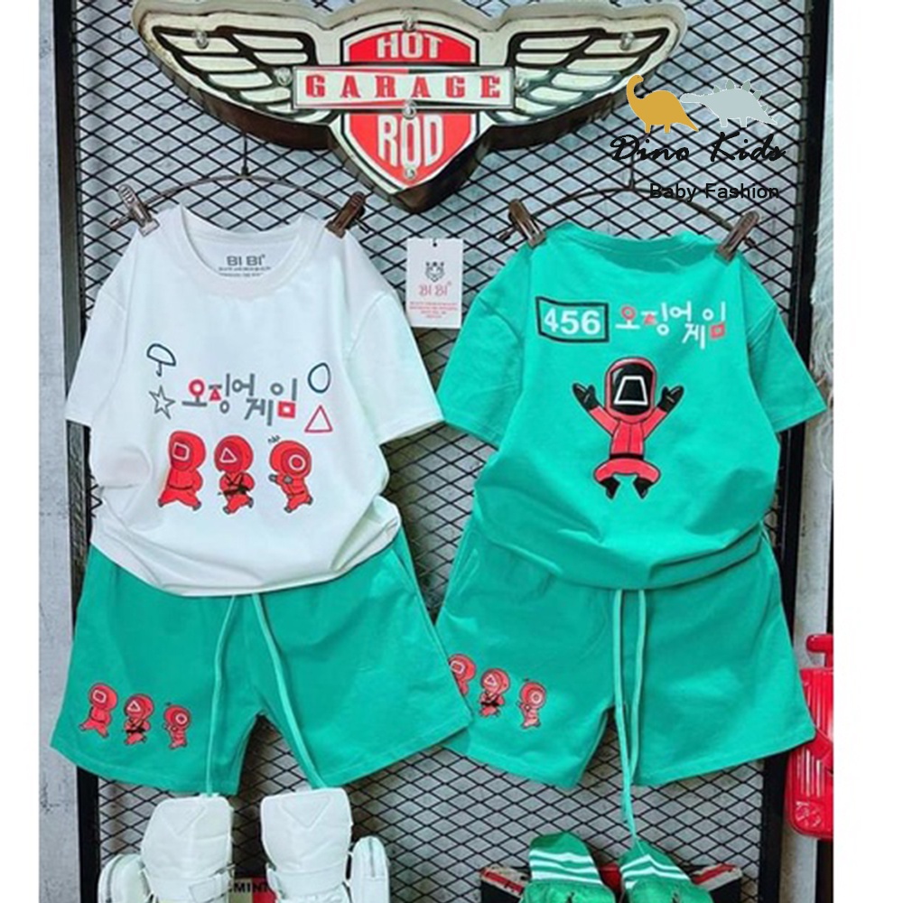 Bộ bé trai họa tiết Squid game chất cotton size 8-35kg cho bé