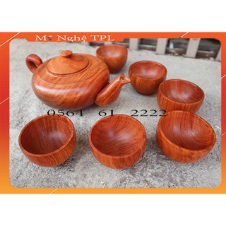 Bộ ấm chén gỗ hương nguyên khối - Bộ ấm chén trang trí