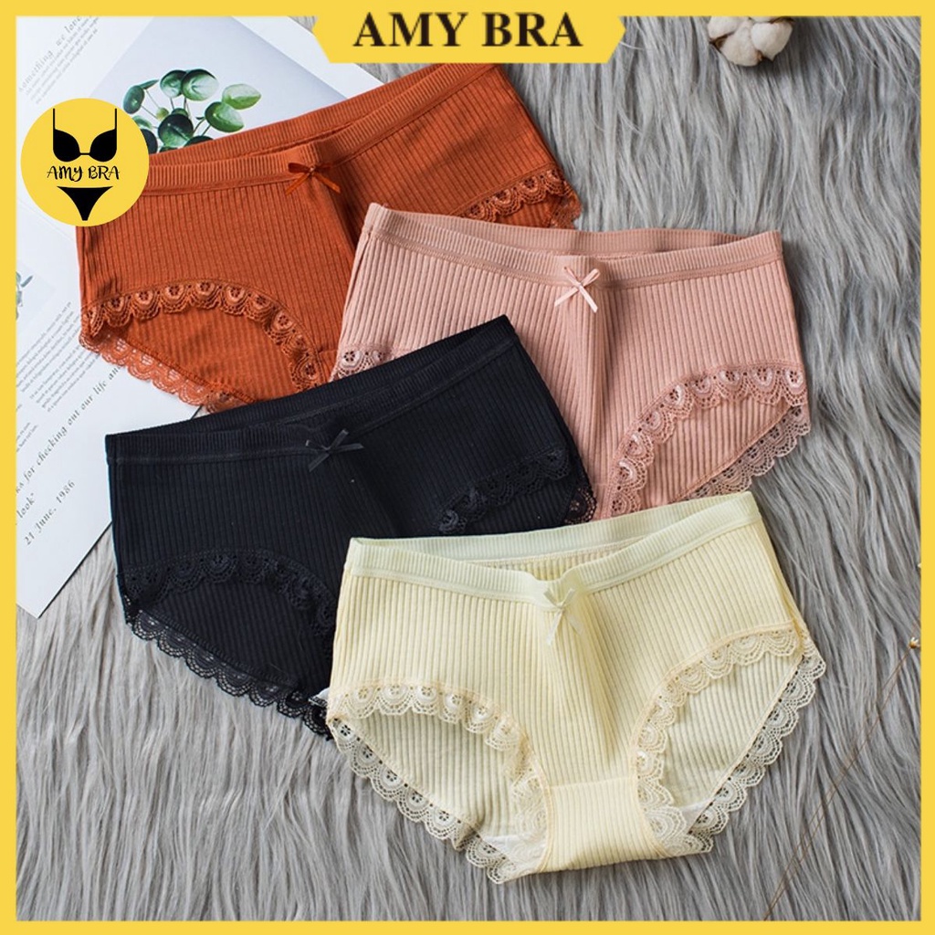  Quần Lót Nữ Gân Tăm Viền Ren 💖FREESHIP💖 Quần Lót Nữ Cao Cấp Cotton AMYBRA B08