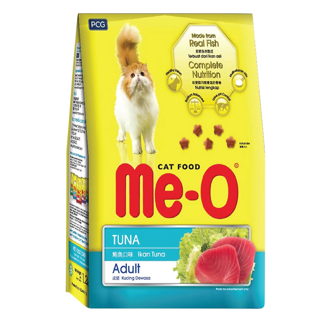 Thức Ăn Cho Mèo Trưởng Thành, Mèo Lớn Me-O 1,2Kg Dạng Hạt Túi Vị Cá Thu, Cá Ngừ, Hải Sản - VAHAVA