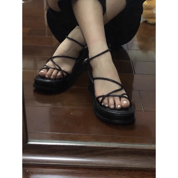 Sandal đế cao 5cm dây đan sợi chỉ