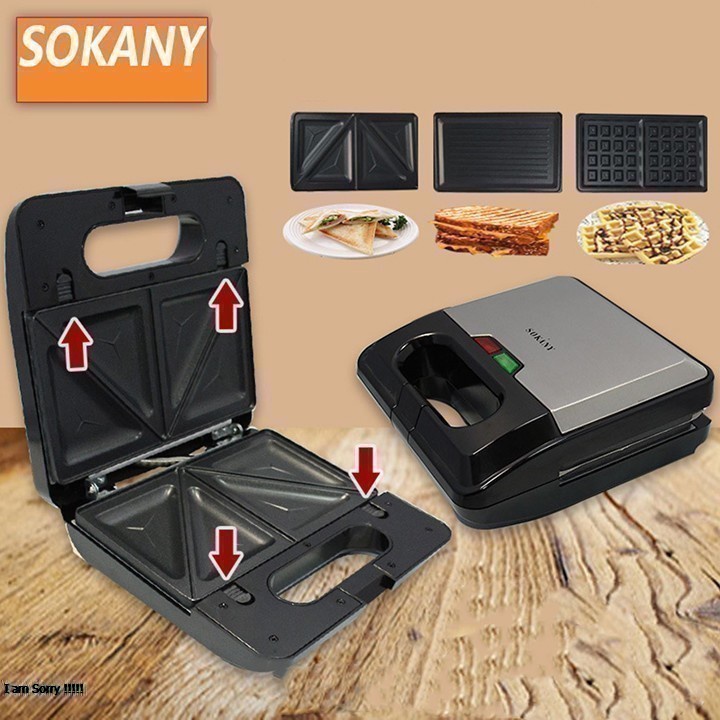 Máy nướng bánh sandwich, hotdog, waffle Chính Hãng Sokany - 3 trong 1