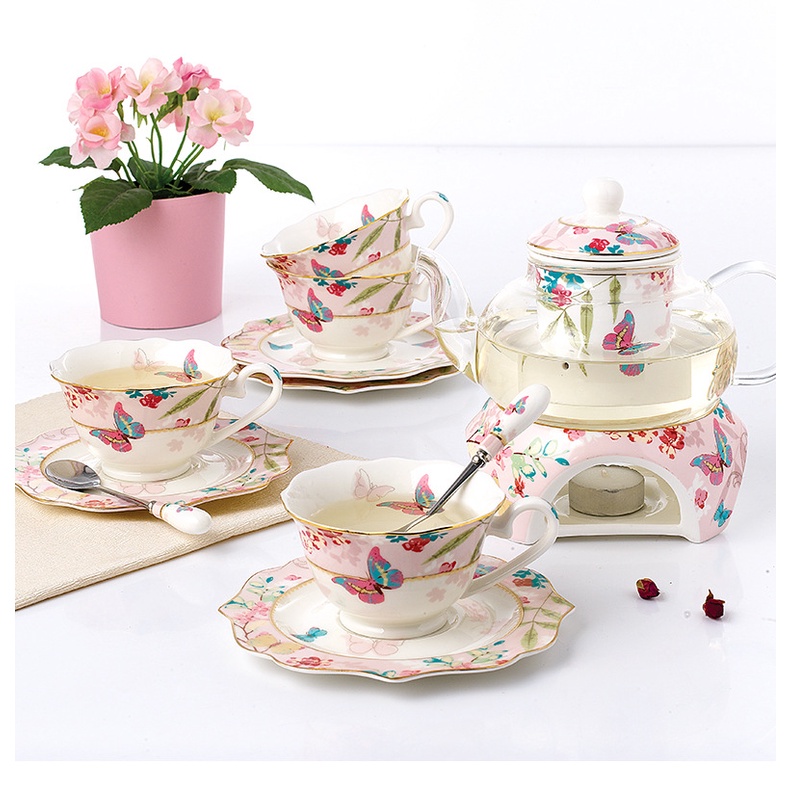 Bộ ấm trà chiều kiểu anh Sakura Love, bộ ấm trà hoa, bộ tách trà trang trí tiệc