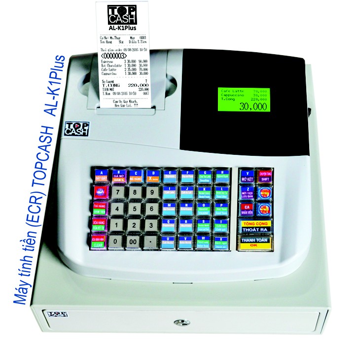 Bộ máy tính tiền in hóa đơn TOPCASH AL-K1Plus có sẵn phần mềm bán hàng 25 năm + máy in + két tiền - Hàng chính hãn