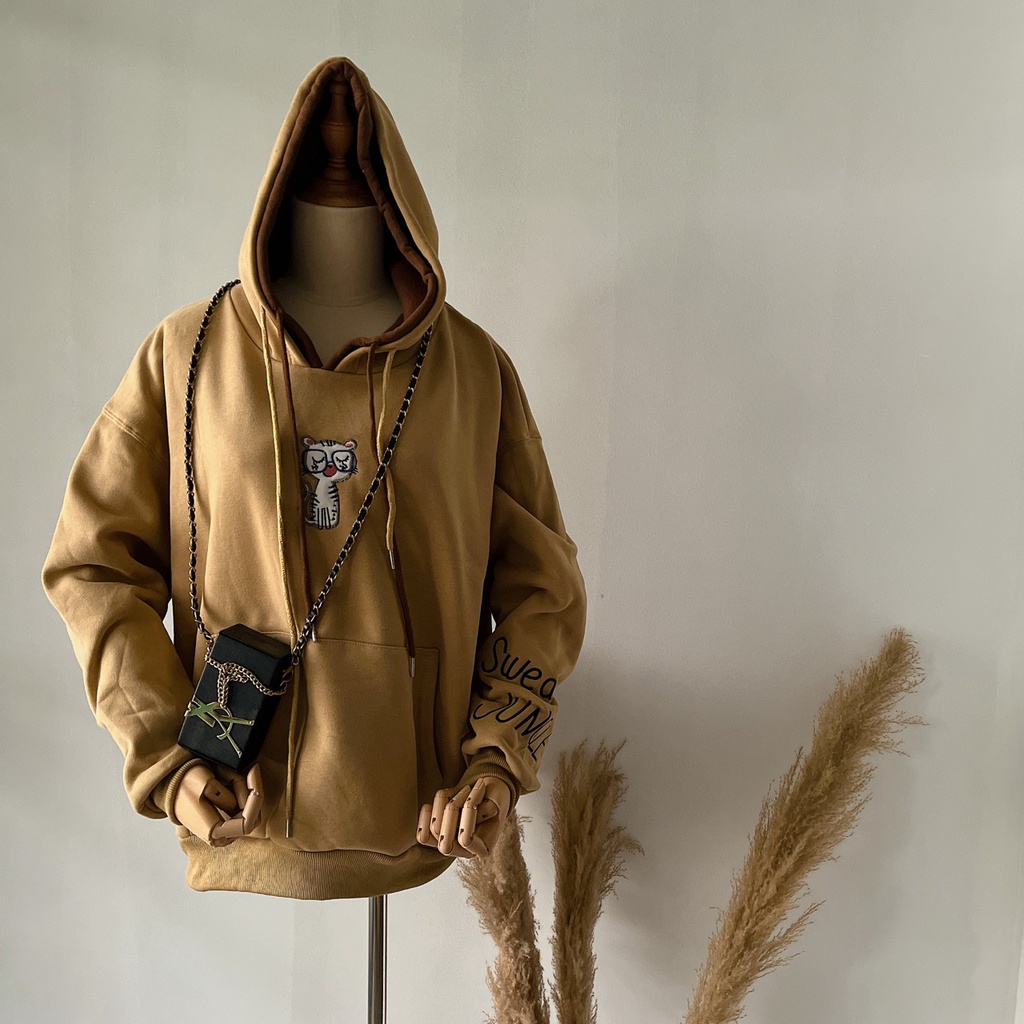 Áo Hoodie Có Mũ Thêu Hình Mèo Ngực Tay Dài Dày Dặn Hàng Quảng Châu Kiểu 1 | Smide Clothing