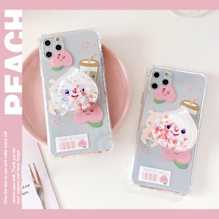 Ốp Điện Thoại Mềm Trong Suốt Có Giá Đỡ Hình Quả Đào Cho IPhone 11 Pro SE2 Xs Max XR I8 I7 Plus