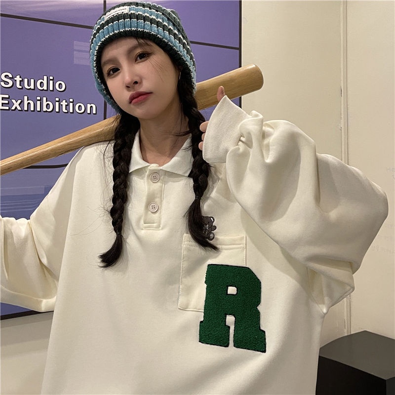 Áo Thun POLO Nữ Dài Tay Cổ Bẻ Thời Trang Hàn Mới