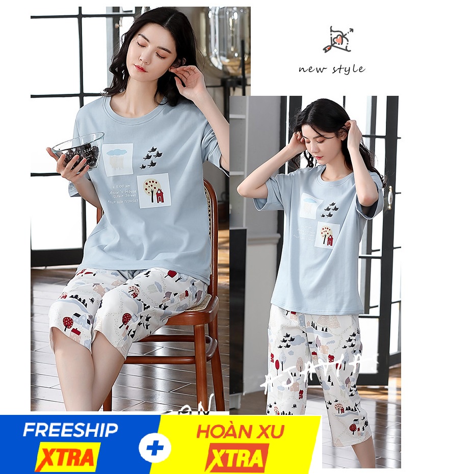 Đồ bộ nữ cộc tay mặc nhà thời trang mới nhất - Chất liệu Cotton, bộ đồ mặc nhà dễ thương