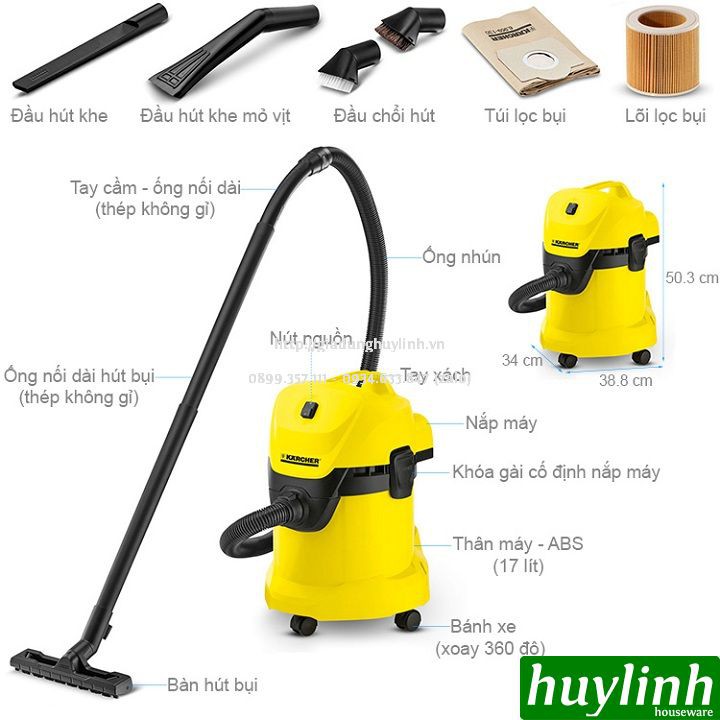 [Mã ELHAMS5 giảm 6% đơn 300K] Máy hút bụi khô và ướt Karcher WD3 Car *EU - Made in Romania (Châu Âu)