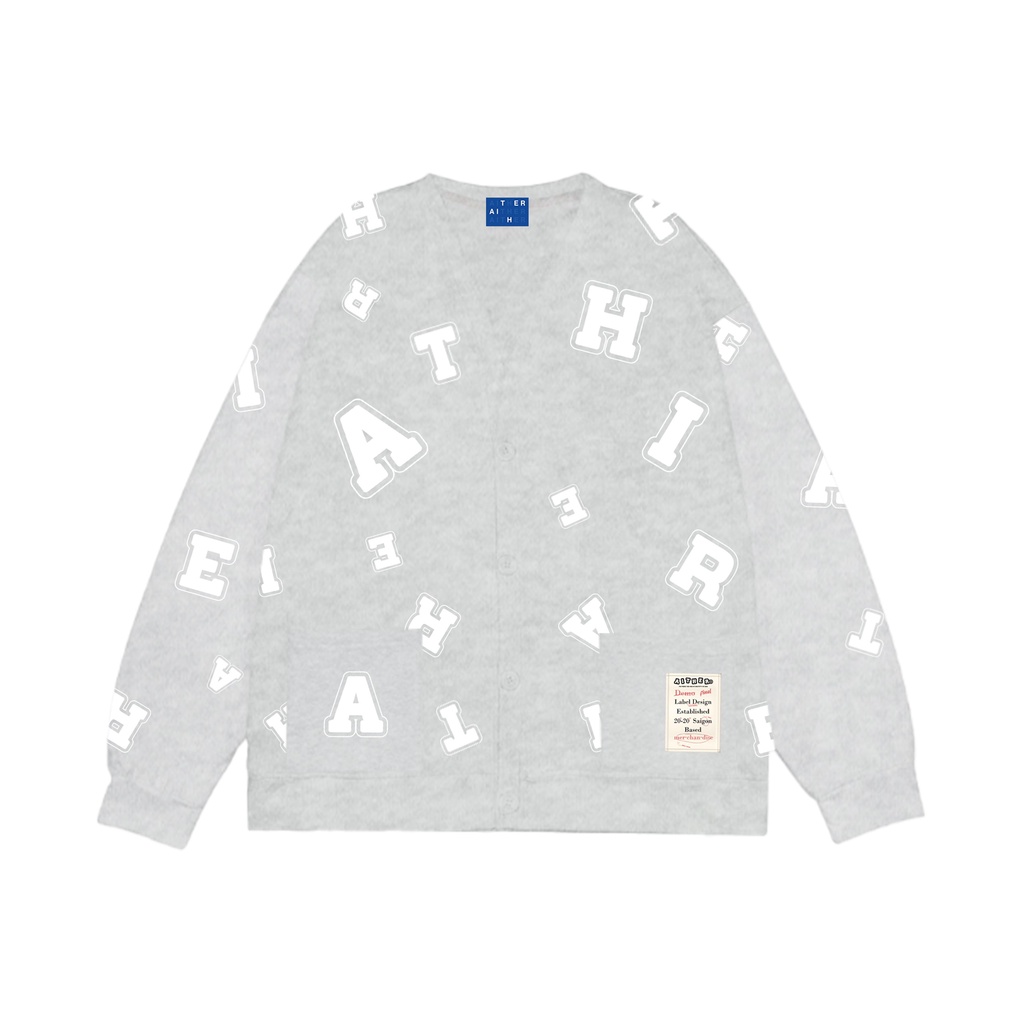 AITHER STUDIO Áo khoác Mono Cardigan in họa tiết thương hiệu màu Xám