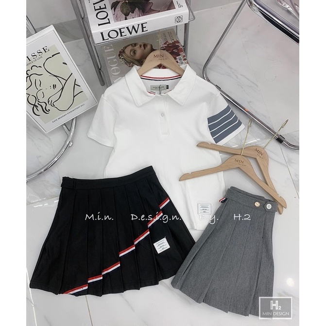 Set thom polo mix chân váy ly