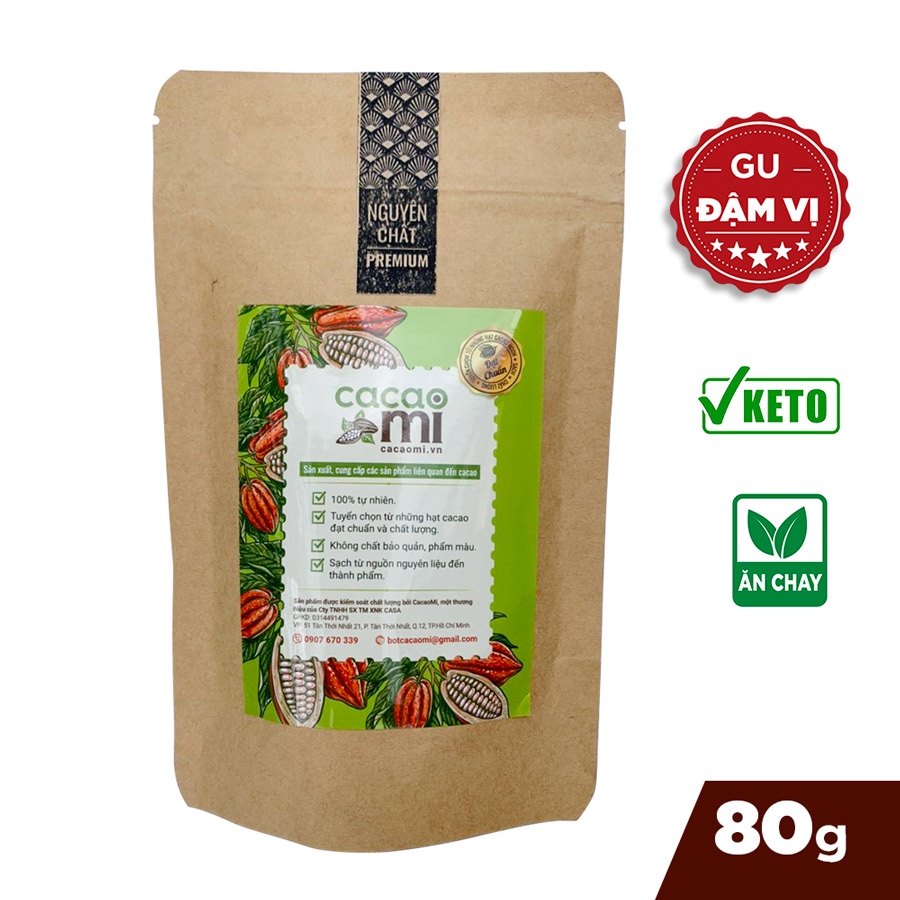 Bột ca cao nguyên chất Cacao Mi loại Premium thức uống sô cô la chuẩn Keto - 80g