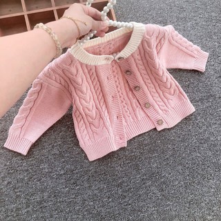 Áo khoác len cài khuy pha mầu cổ Basic mix body , khoác hàng ngày cực xinh cho bé gái