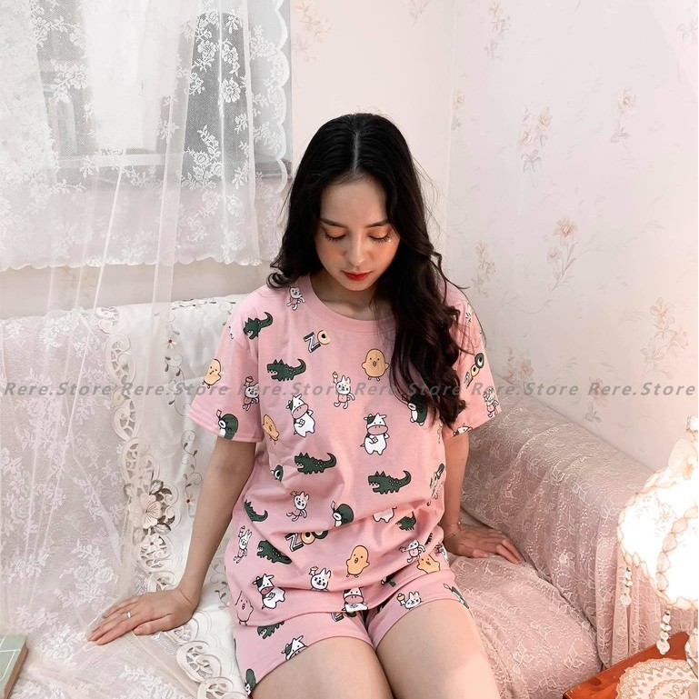 Set Đồ Ngủ Icon Zoo - Rere.Store [FREESHIP] - Bộ áo cộc quần cộc mặc nhà form rộng oversize Ulzzang | BigBuy360 - bigbuy360.vn