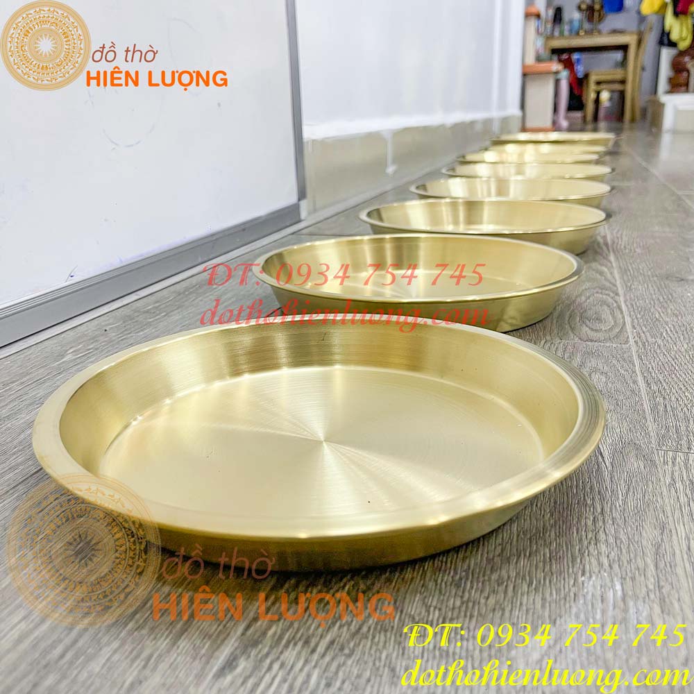 Đĩa đồng trơn đựng hoa quả đáy phẳng thờ cúng
